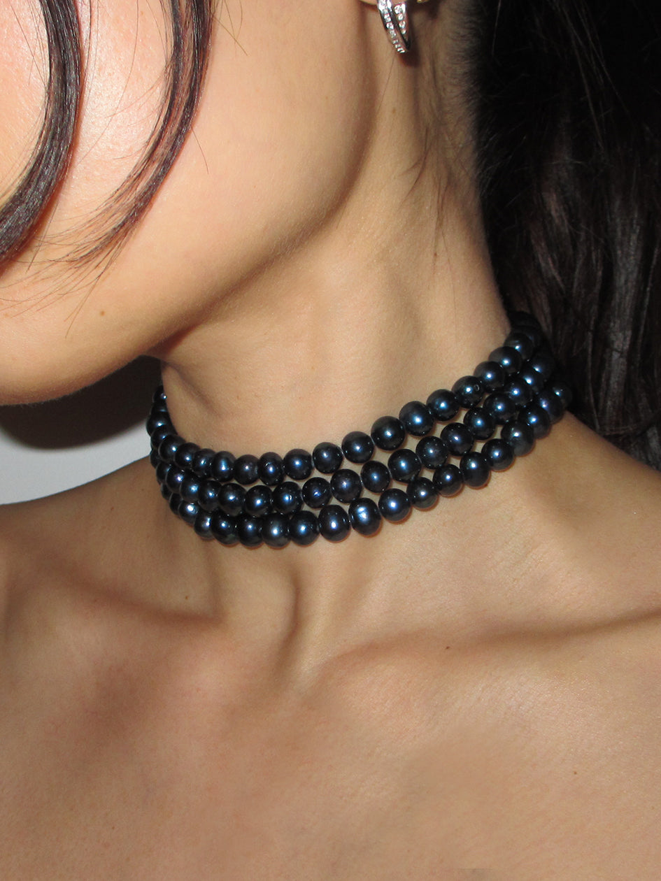 3 ROW BLACK FRESHWATER PEARL CHOKER - Image 4