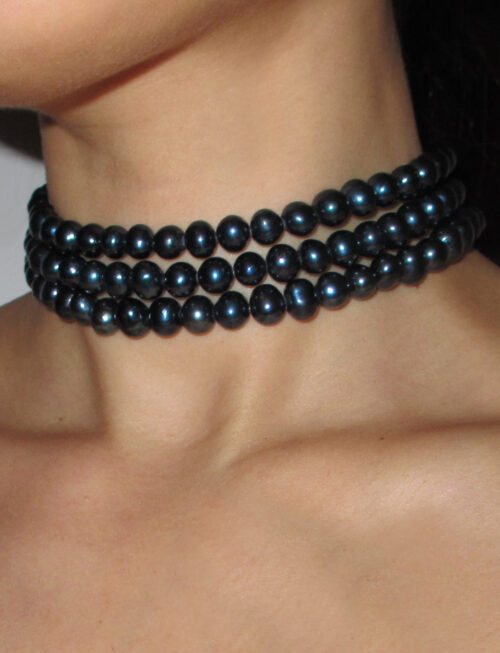 3 ROW BLACK FRESHWATER PEARL CHOKER
