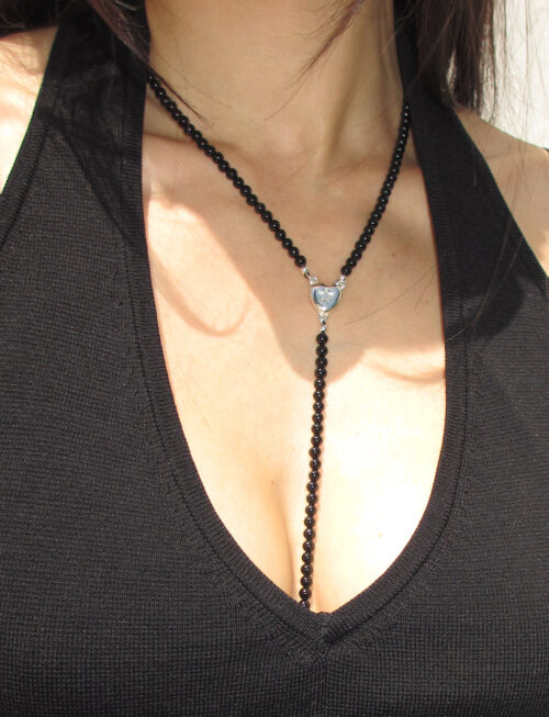 THE MINI STAR HEART ONYX ROSARY 925 sterling silver