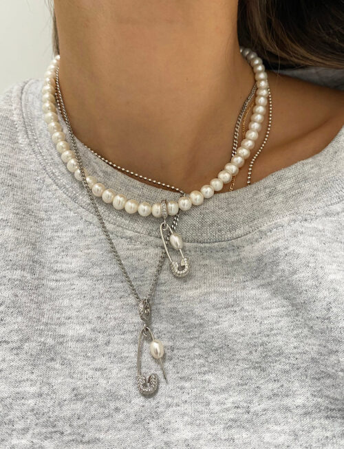 PIN THROUGH MY PEARL FRESHWATER PEARL CHOKER SILVER