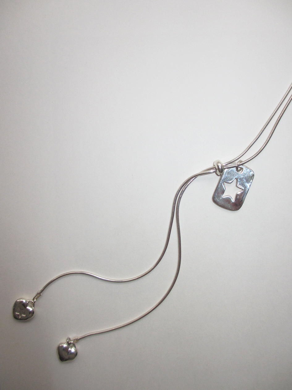 THE STAR TAG HEART LARIAT SNAKE CHAIN NECKLACE 925 sterling silver - Image 3